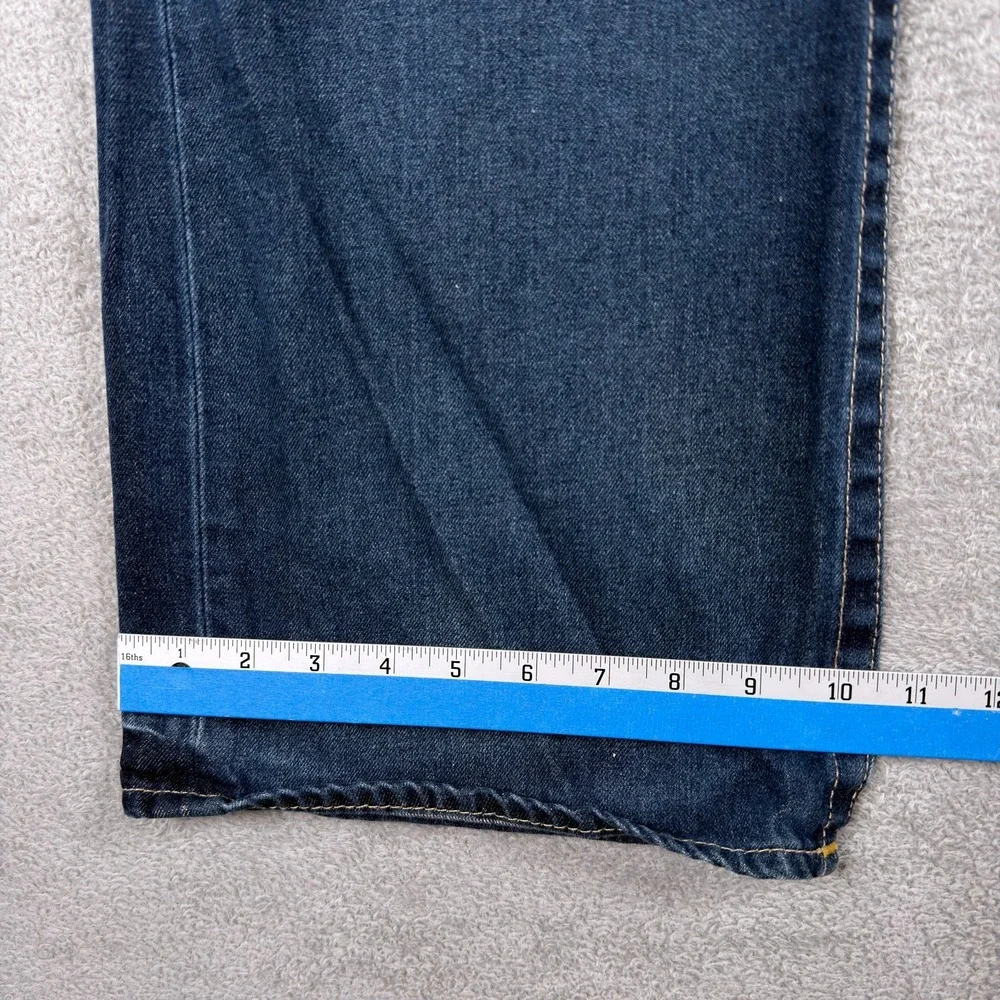 True Religion Jeans Mens 44x34 Straight Allover Earthworm Gold Cursed Blue Denim